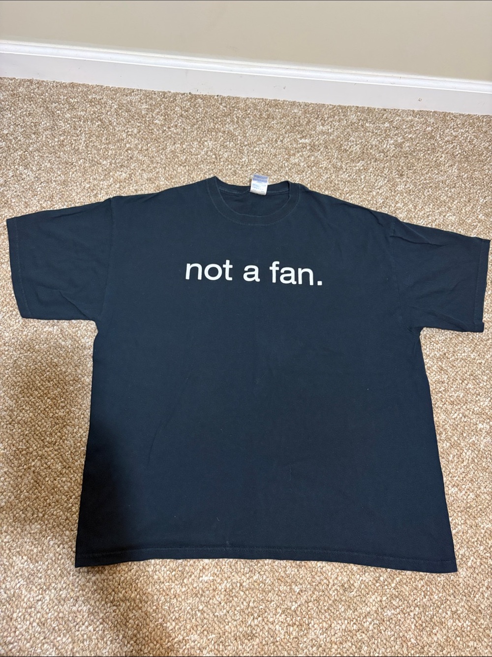 Gildan Black Tee with White "not a fan." Print